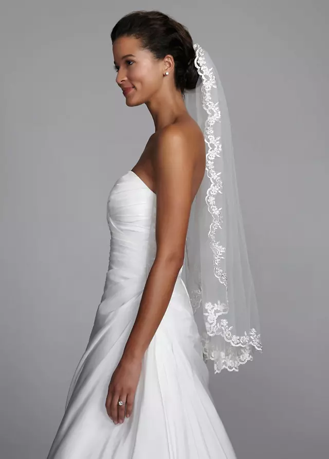 Mid-Length Veil with Metallic Lace Edging Image 4