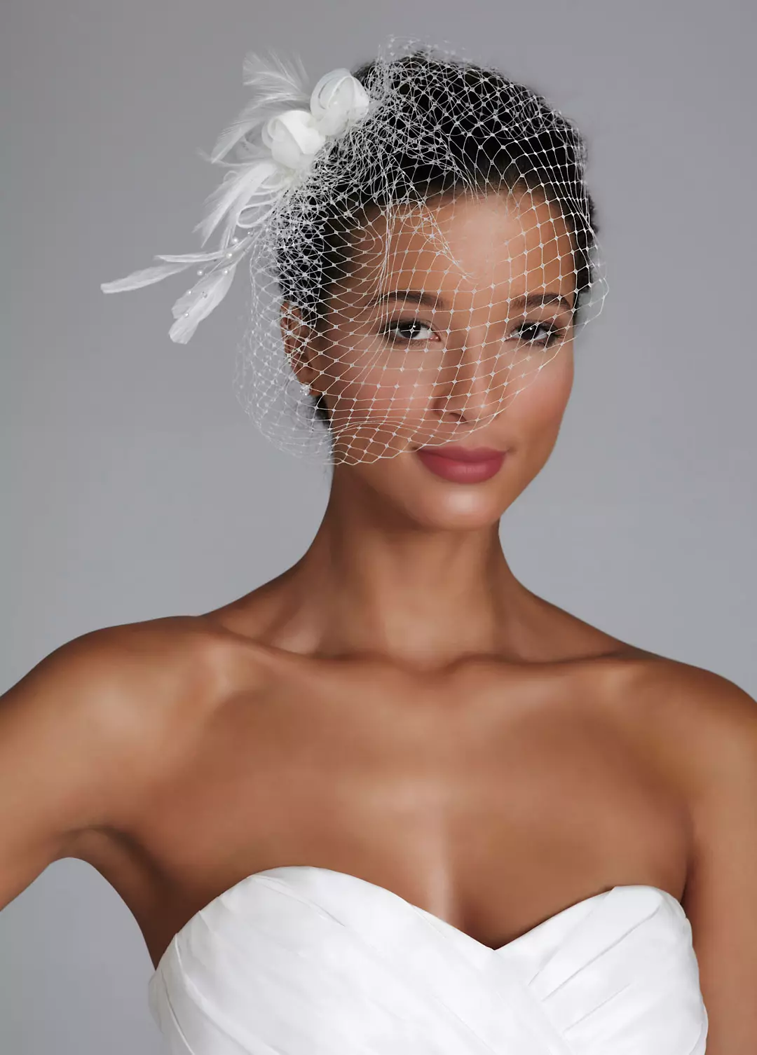 Netted Bridal Clip with Feather and Pearl Spray Image