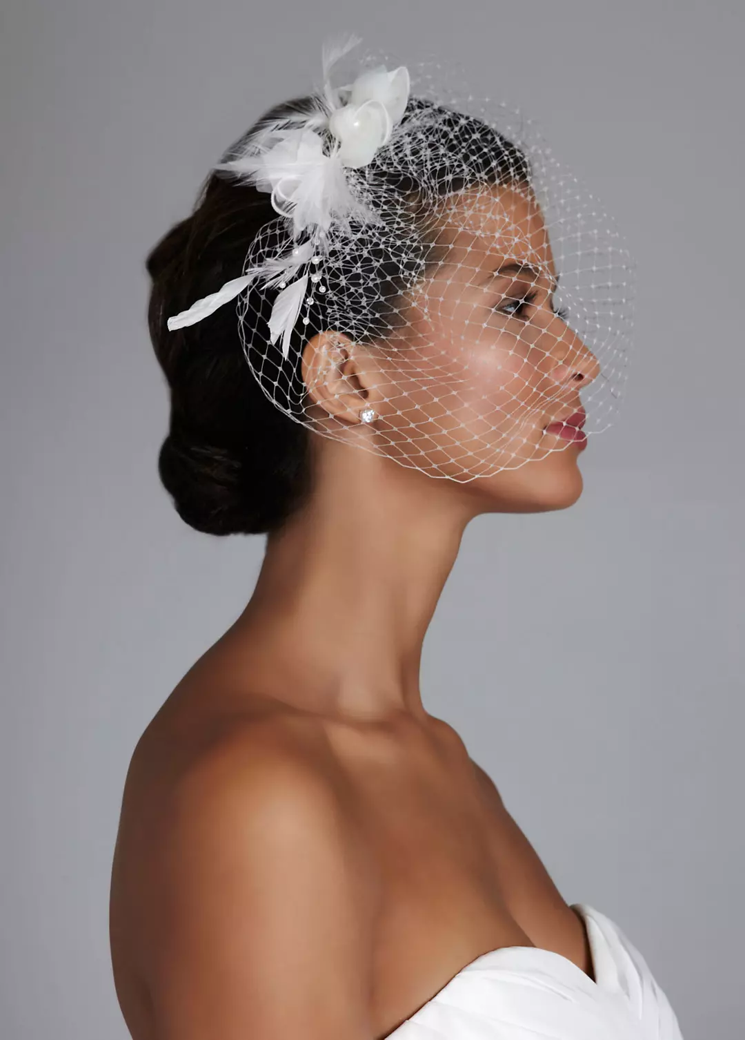 Netted Bridal Clip with Feather and Pearl Spray Image 2