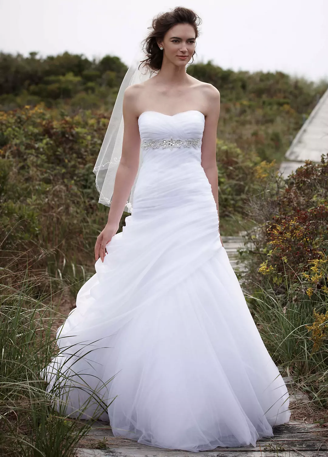 Strapless Ruched Beaded Ball Gown with Draping Image