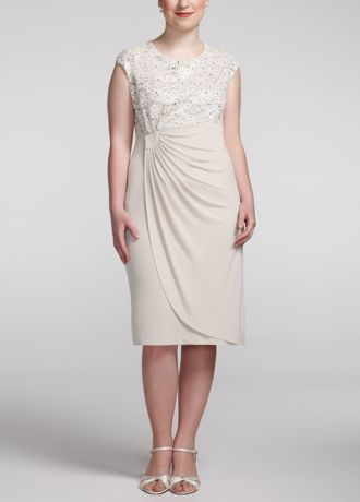 Cap Sleeve Lace Bodice Dress with Drape Front Image