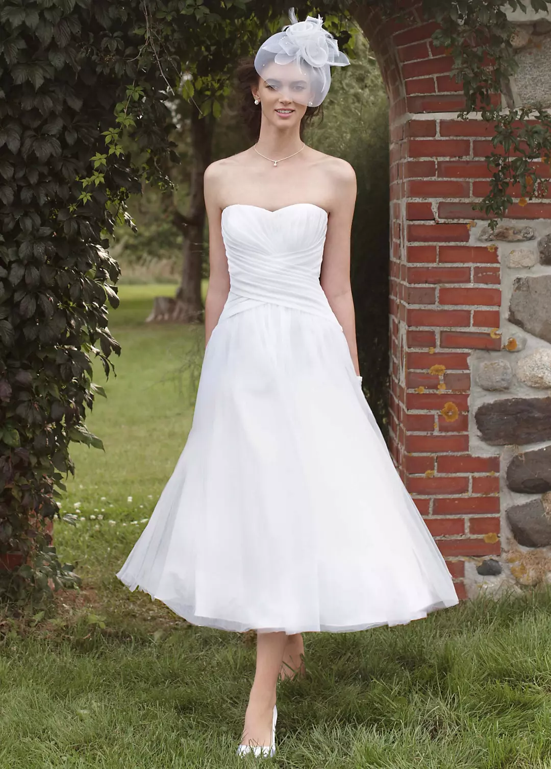 Strapless Tulle Tea Length Wedding Gown Image