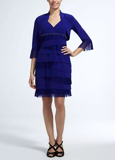 3/4 Sleeve Dress with Tiered and Beaded Detail Image 1