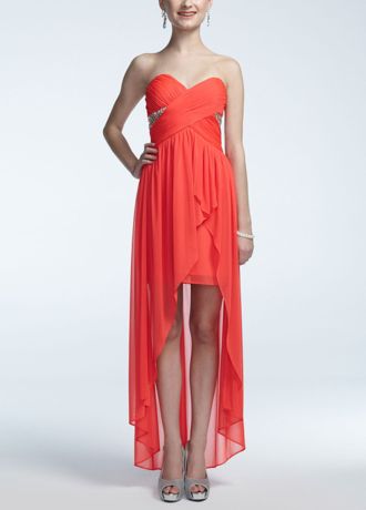 Strapless Pleated Jersey High Low Prom Dress Image