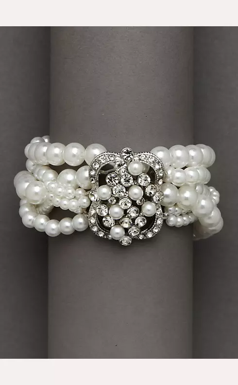 Stretch Pearl Bracelet with Brooch Detail Image 1