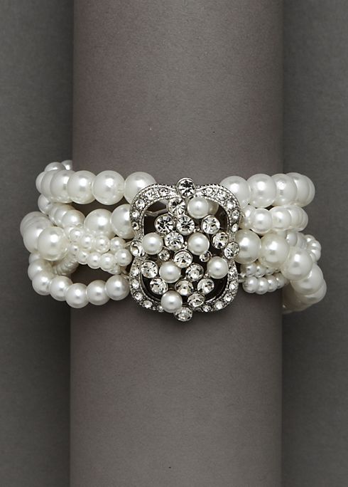Stretch Pearl Bracelet with Brooch Detail Image 1