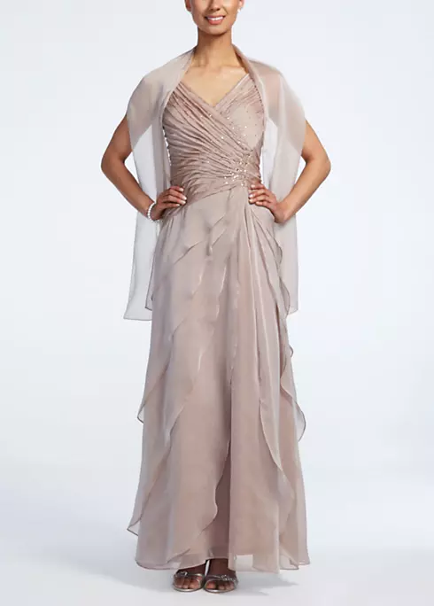 Sleeveless Long Iridescent Layered Chiffon Dress Image 1