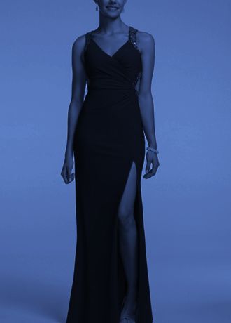 Sleeveless Long Jersey Dress with Sequin Trim Image