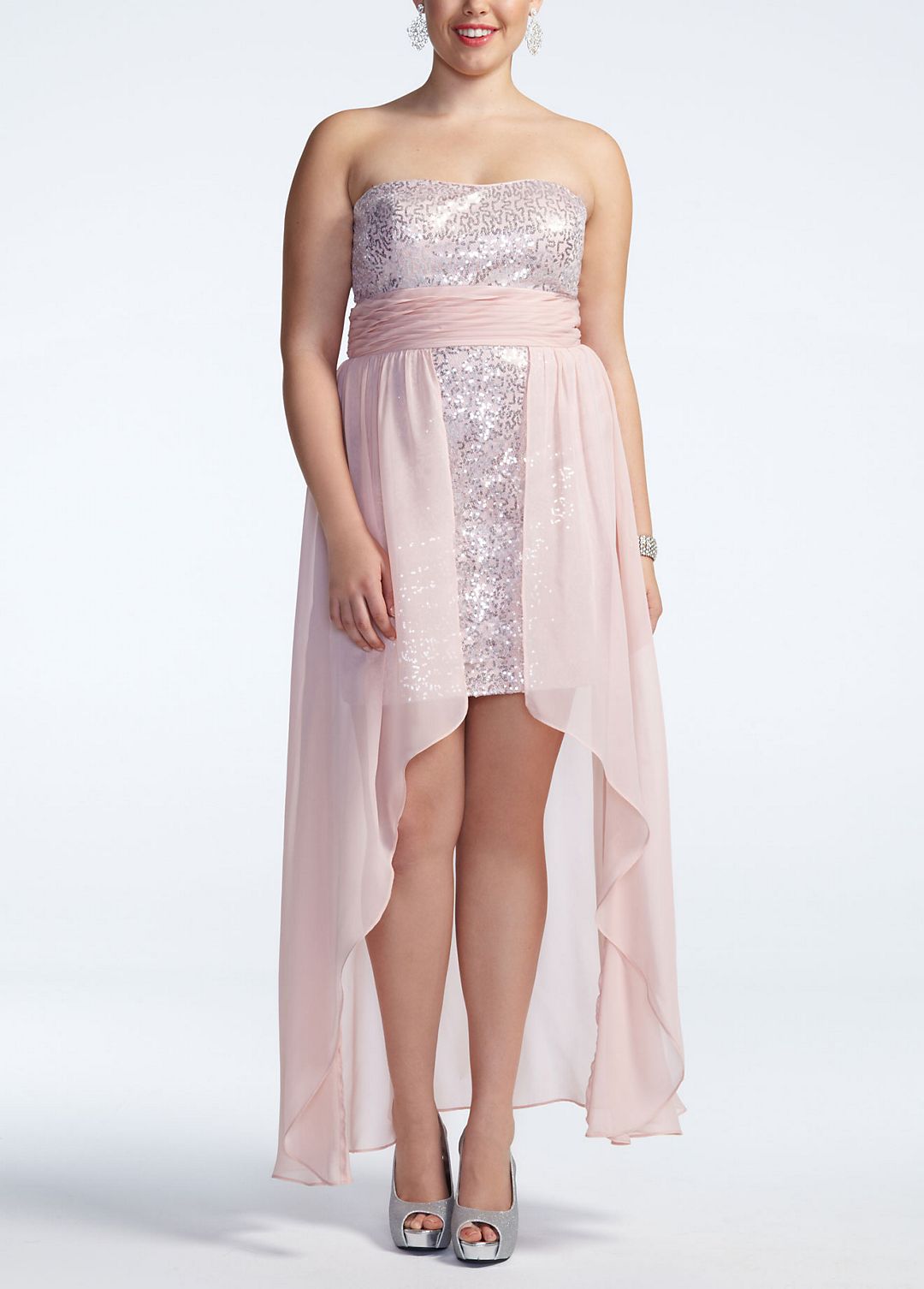 Strapless High Low Sequin Chiffon Dress Image