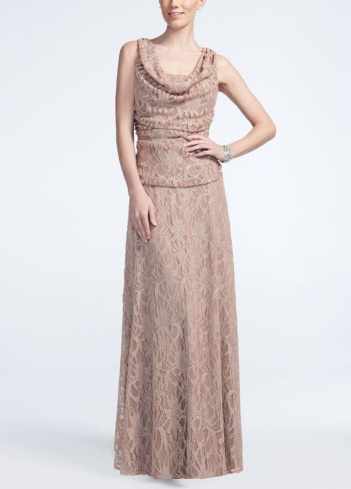 David's Bridal Glitter Lace Long Cowl Neck Dress | eBay