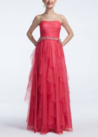 Strapless Tulle Prom Dress with Ruffled Skirt Image