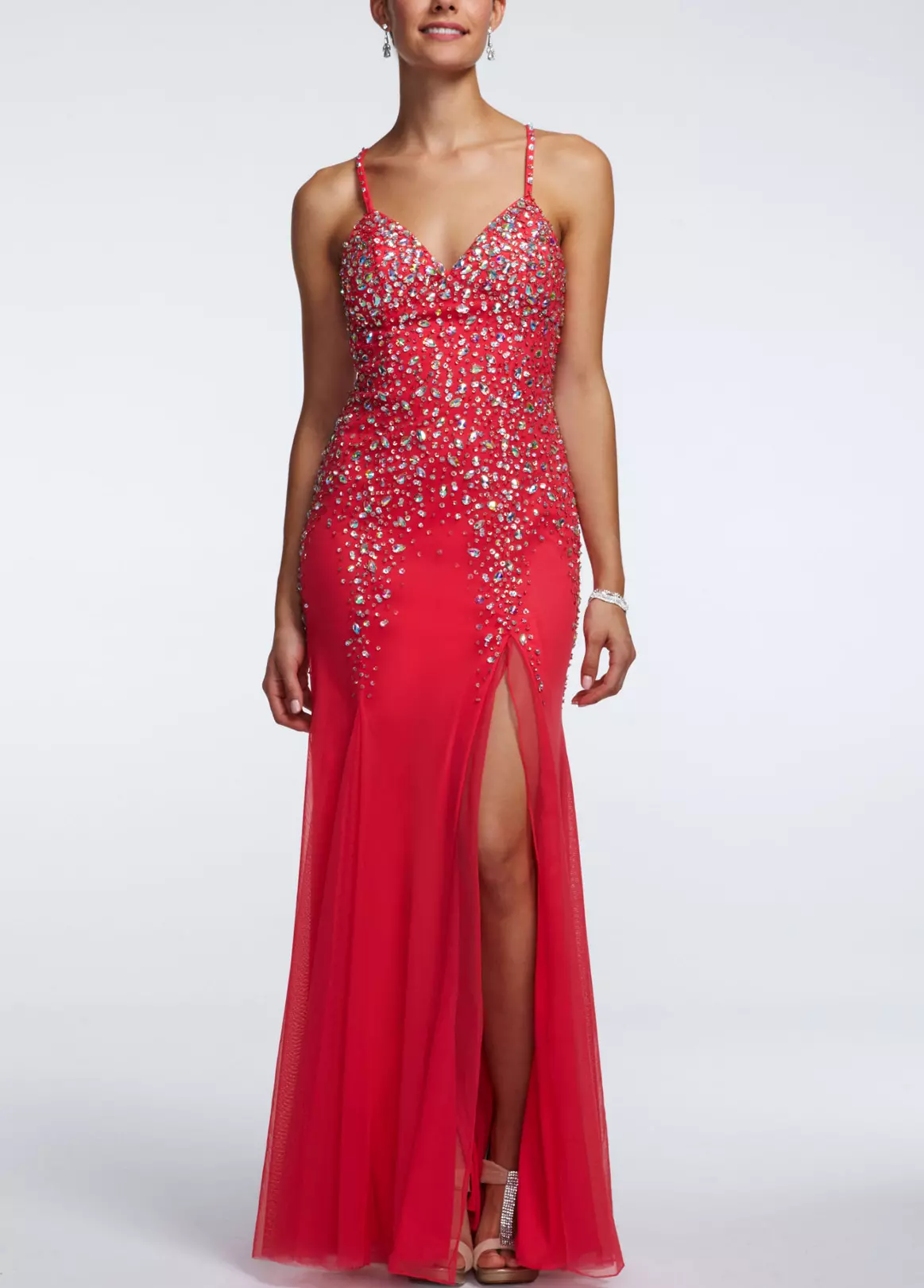 Spaghetti Strap All Over Beaded Prom Dress Image