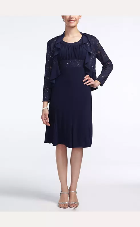 3/4 Sleeve Lace Ruffle Jersey Jacket Dress Image 1