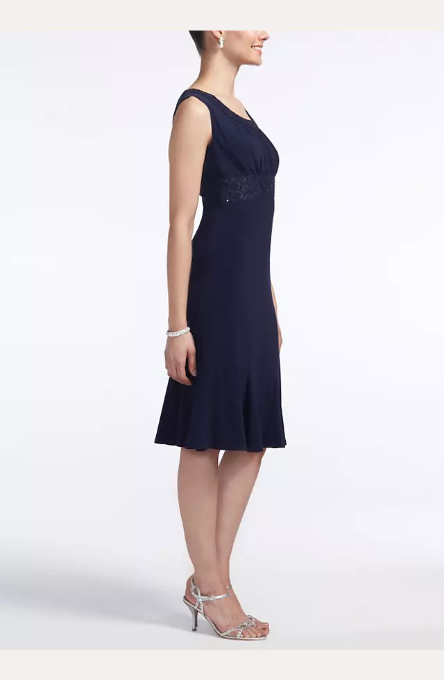 3/4 Sleeve Lace Ruffle Jersey Jacket Dress Image 4