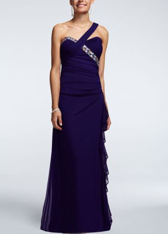 One Shoulder Sheer Jersey Dress with Side Ruffle Image