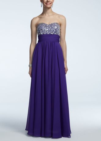Purple Strapless Beaded Bodice Chiffon Dress main image 0