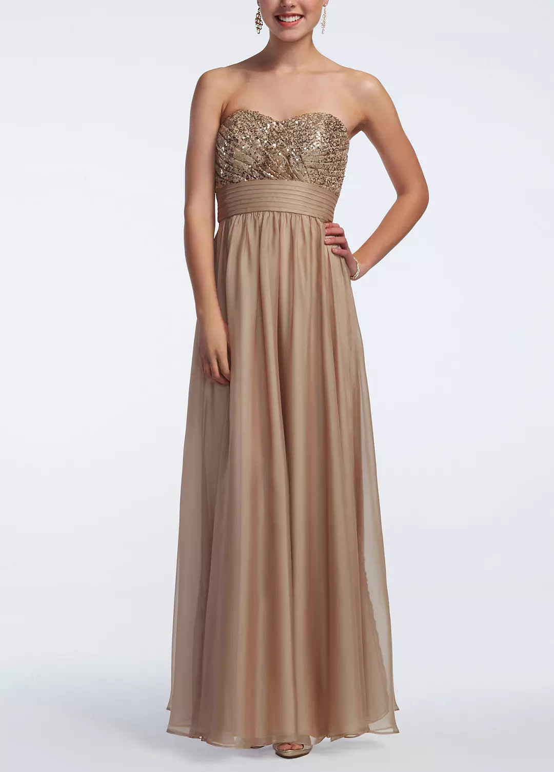 Strapless Chiffon Prom Dress with Sequin Bodice Image