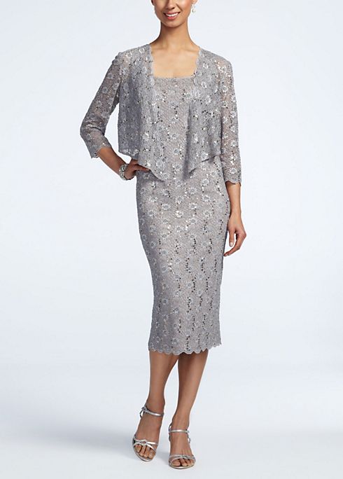 3/4 Sleeve Tea Length Lace Jacket Dress Image