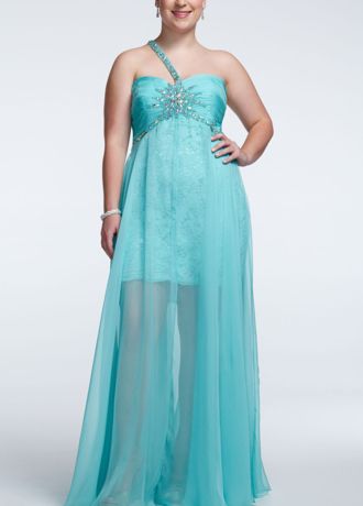 One Shoulder Lace and Chiffon High Low Dress Image
