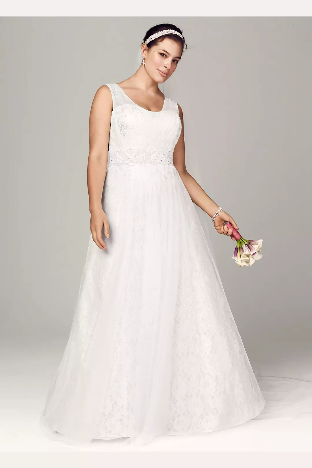 Oleg Cassini Tank Wedding Dress with Lace Accents Image