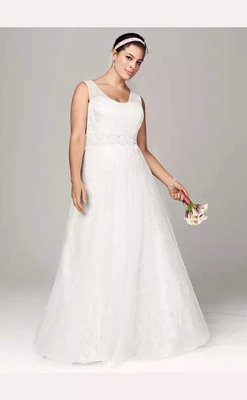 Oleg Cassini Tank Wedding Dress with Lace Accents Image 1