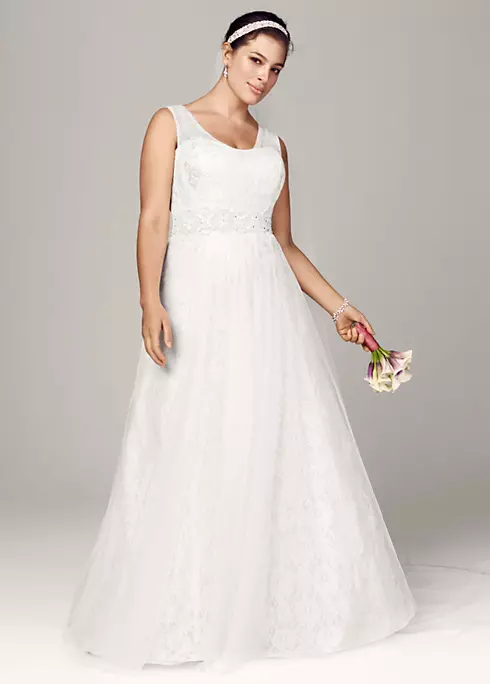 Oleg Cassini Tank Wedding Dress with Lace Accents Image 1