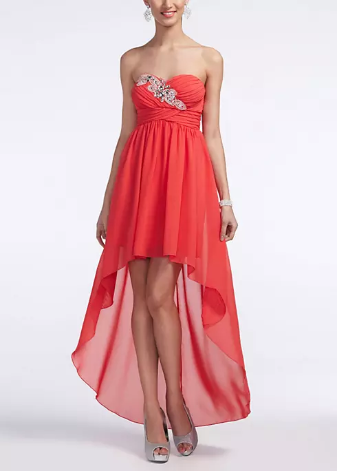 Strapless Chiffon High Low Dress with Beading Image 1