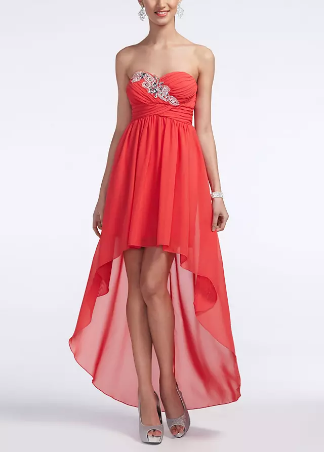 Strapless Chiffon High Low Dress with Beading Image