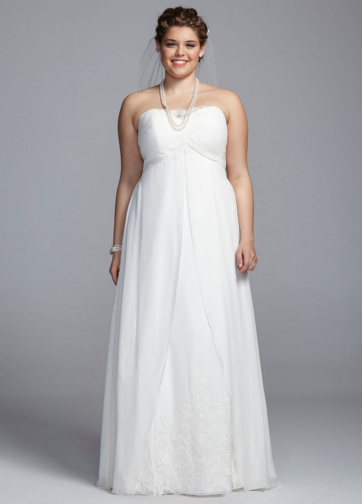 David's Bridal Strapless Chiffon A Line Split Front Wedding Dress | eBay