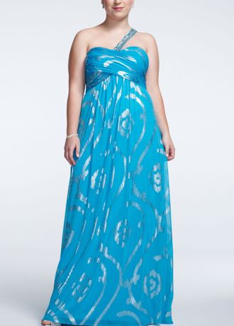 One Shoulder Beaded Jersey Dress with Foil Accent Image