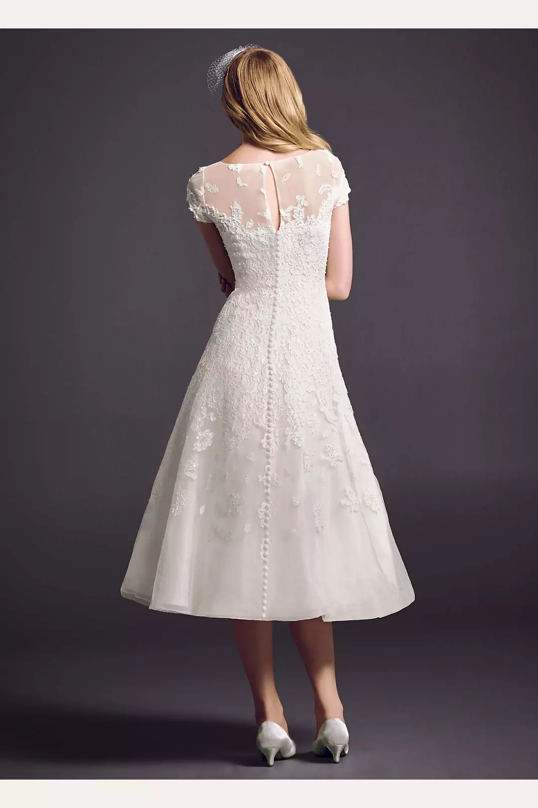 As Is Cap Sleeve Illusion Neckline Short Dress | David's Bridal