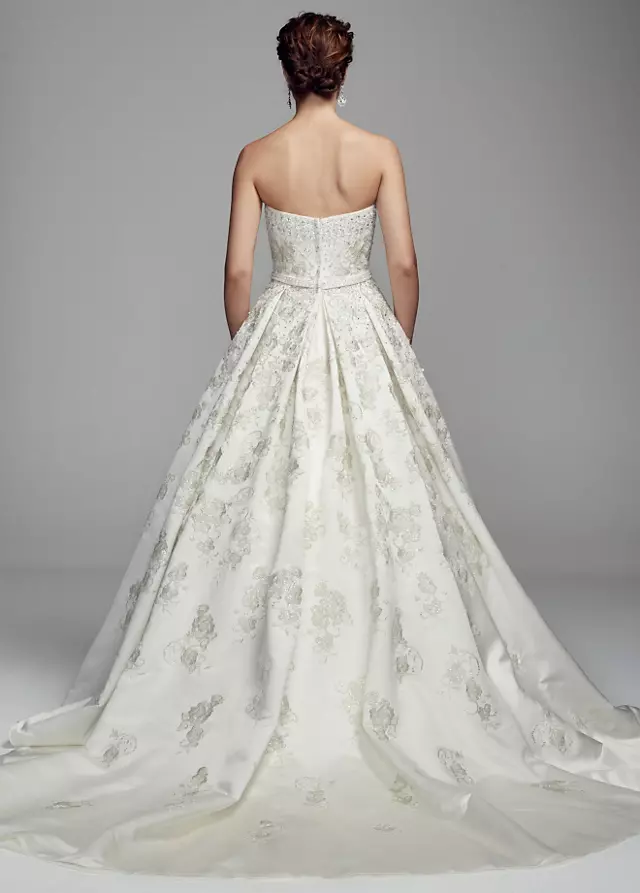 Strapless Satin Ball Gown with Floral Beading Image 3