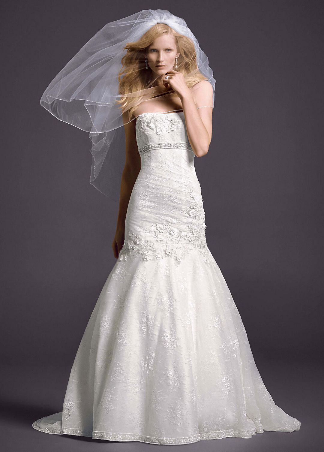 Lace Mermaid Gown with Floral Details Image 1