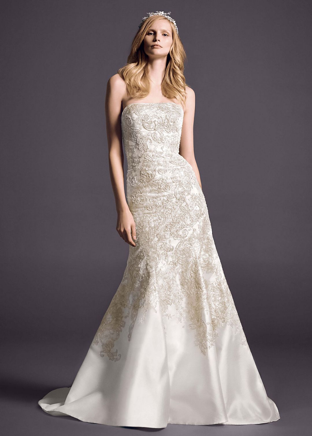 As-Is Mikado Wedding Dress with Beaded Lace  Image 1