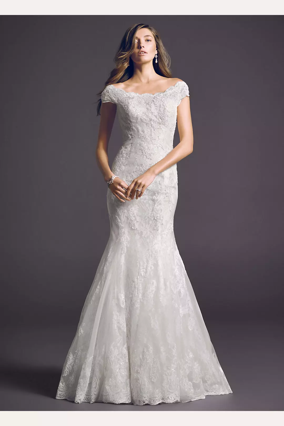 Off The Shoulder Chantilly Lace Trumpet Gown Image