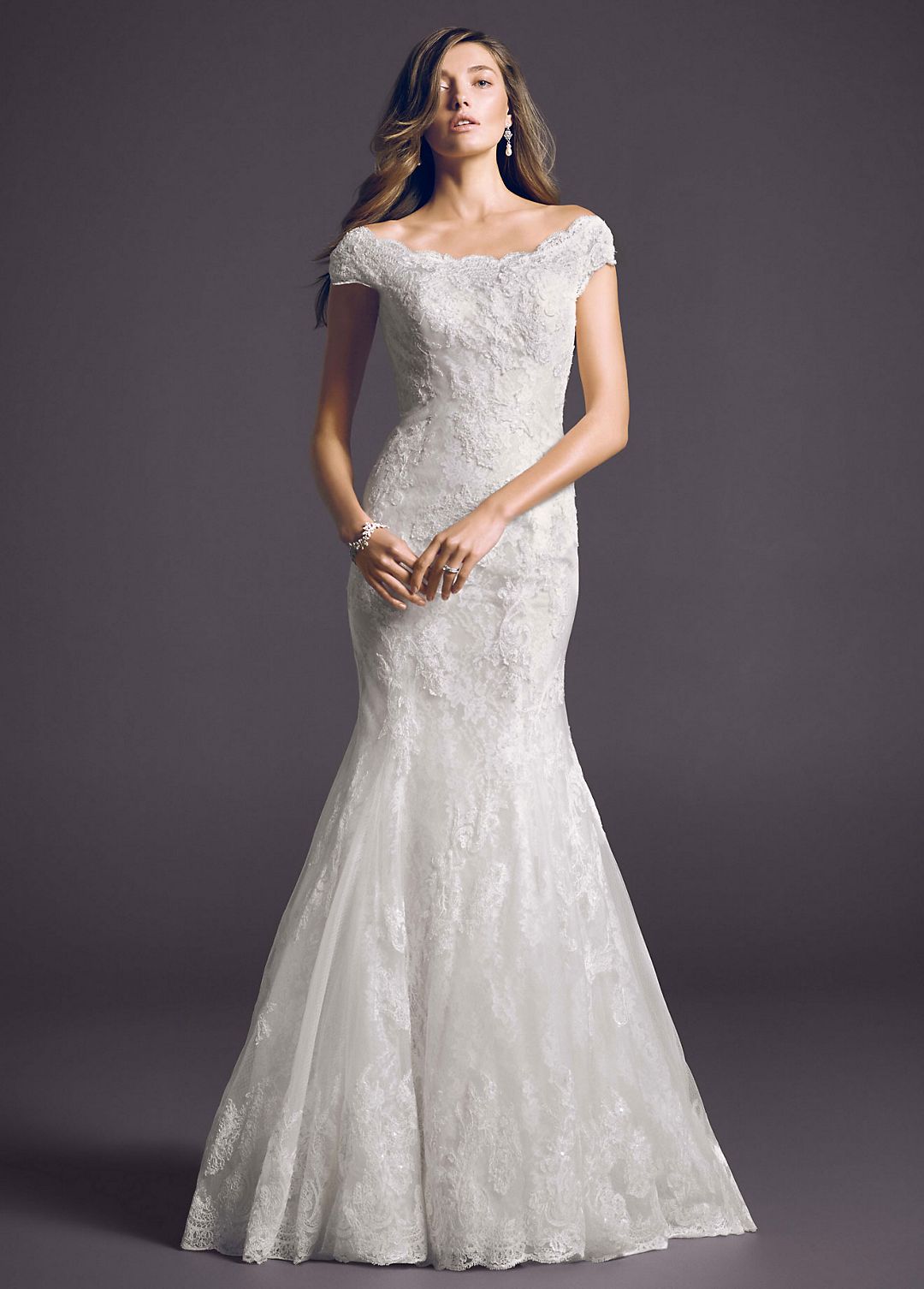 Off The Shoulder Chantilly Lace Trumpet Gown Image 3