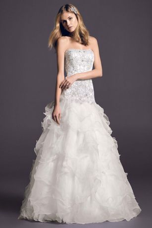 Oleg Cassini Organza Wedding Dress with Lace - Davids Bridal