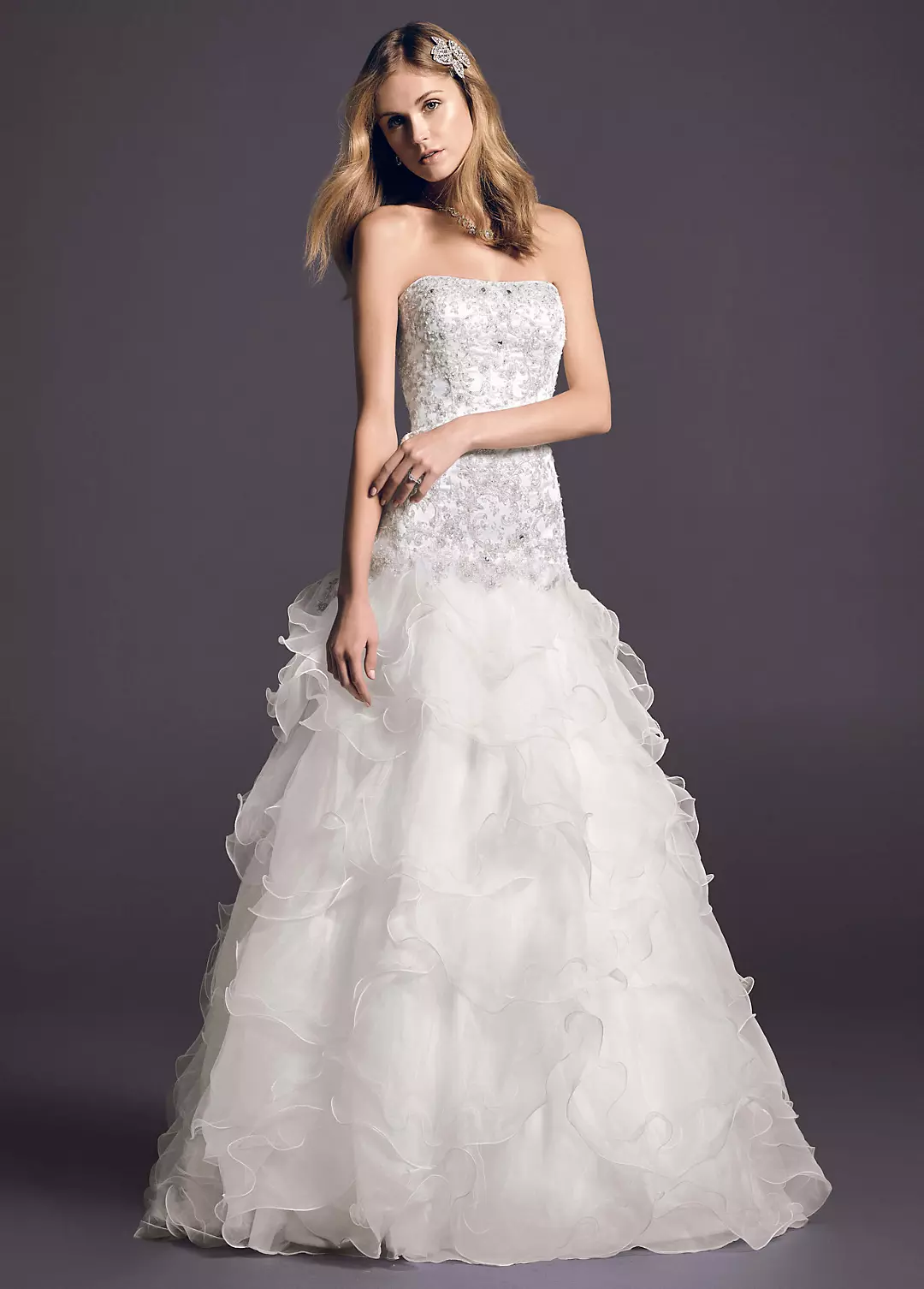 Oleg Cassini Organza Wedding Dress with Lace  Image