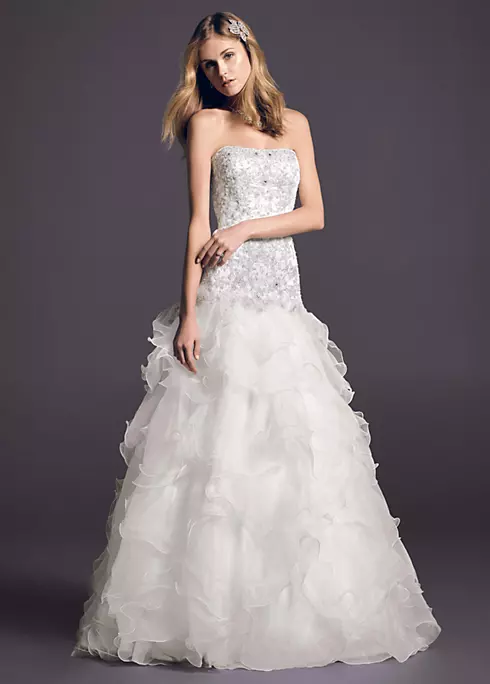 Oleg Cassini Organza Wedding Dress with Lace  Image 1