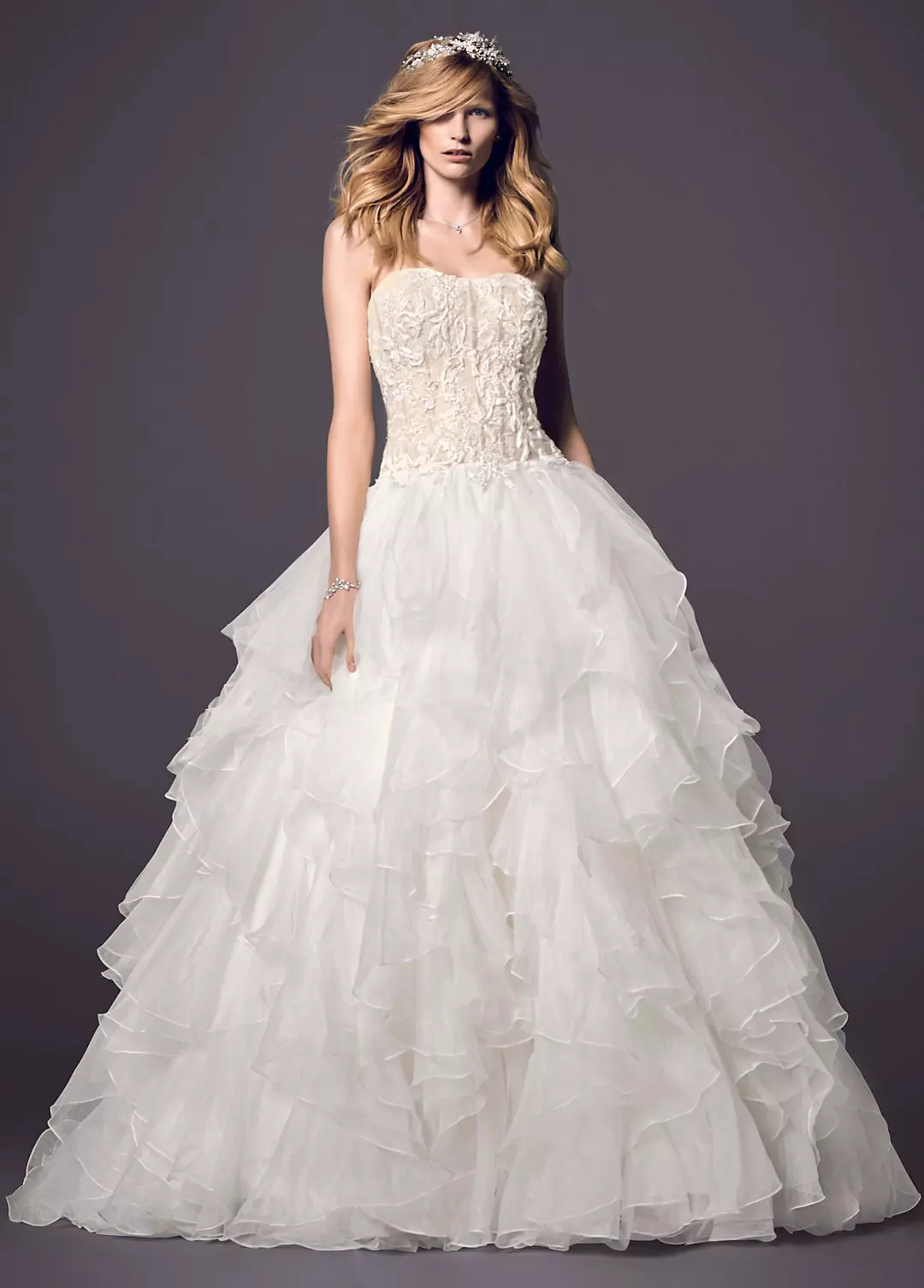 Strapless Ball Gown with Organza Ruffle Skirt Image
