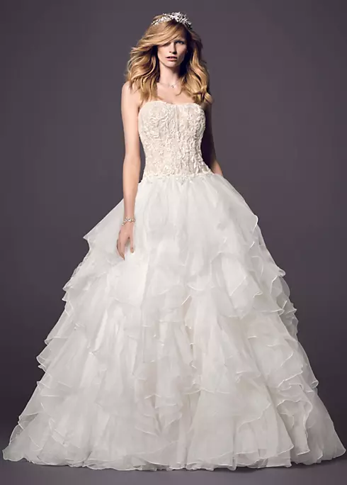 Strapless Ball Gown with Organza Ruffle Skirt Image 1
