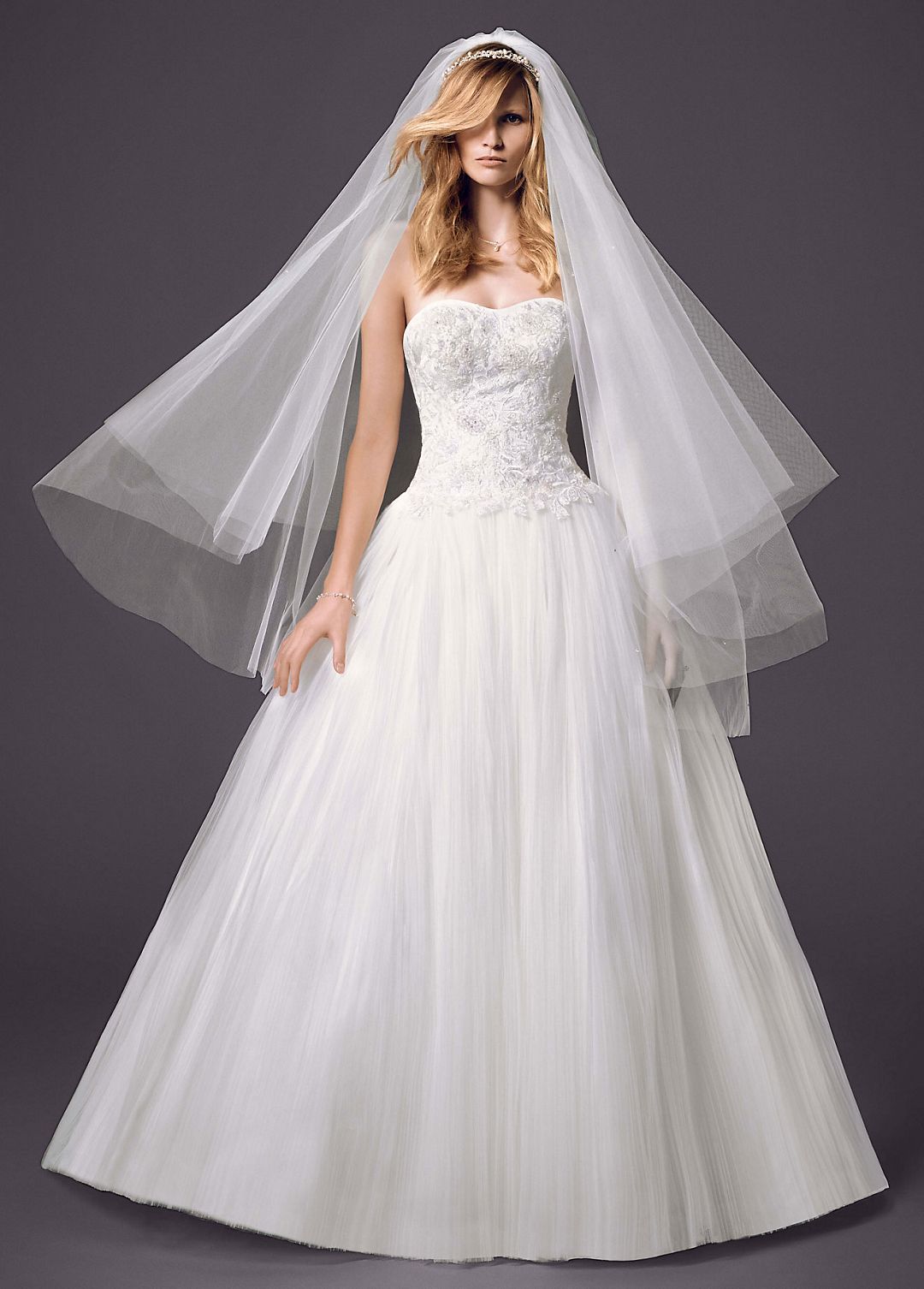 Strapless Pleated Bodice Tulle Ball Gown Image 2
