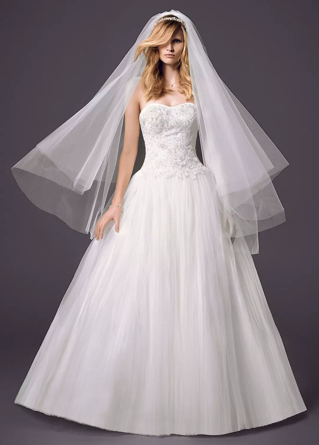 Strapless Pleated Bodice Tulle Ball Gown Image