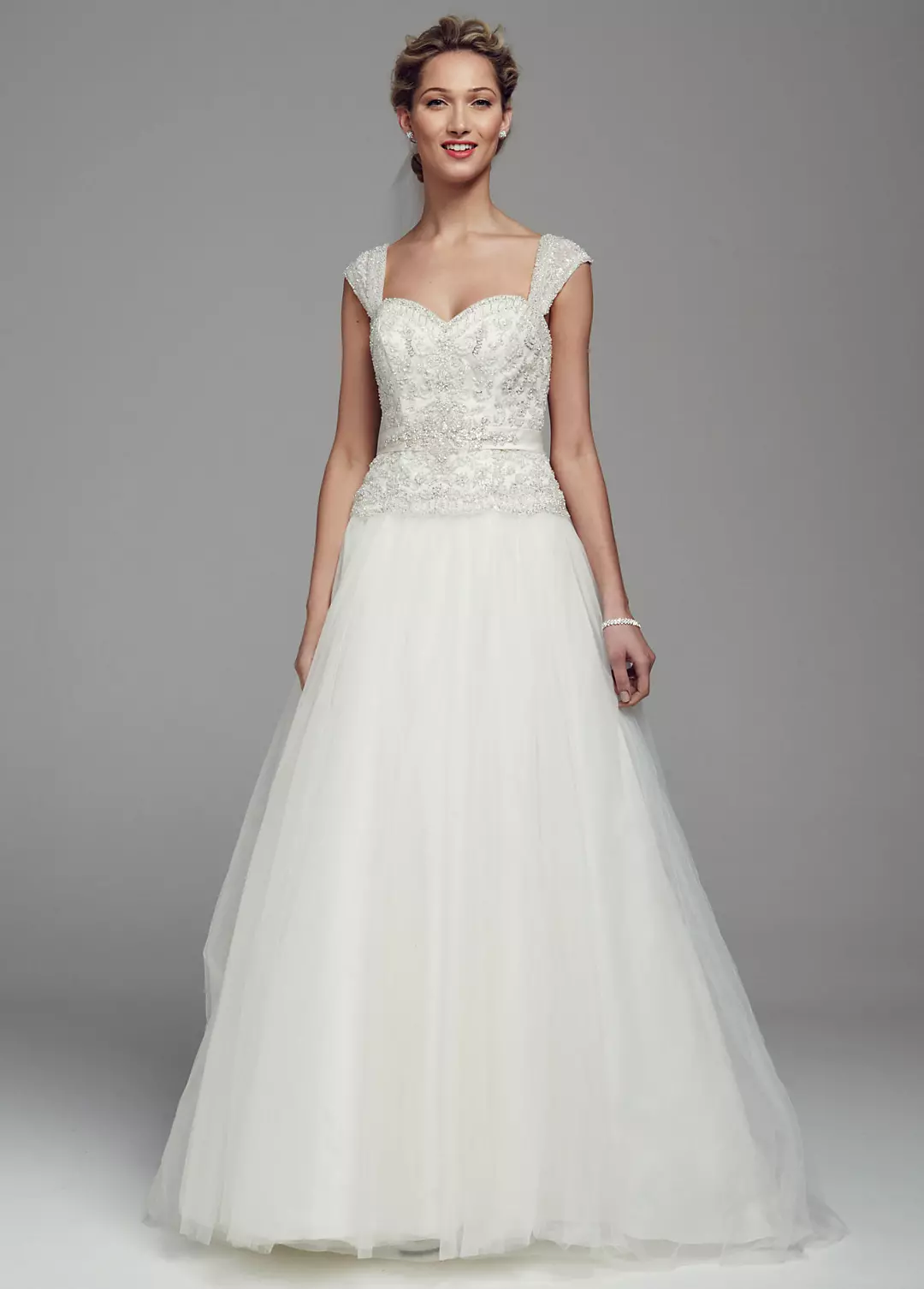 Cap Sleeve Tulle Ball Gown with Beaded Appliques Image