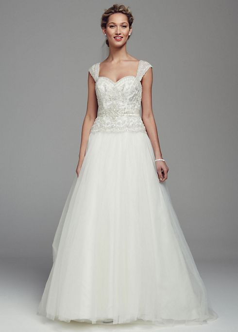 As-Is Cap Sleeve Ball Gown with Beaded Appliques Image