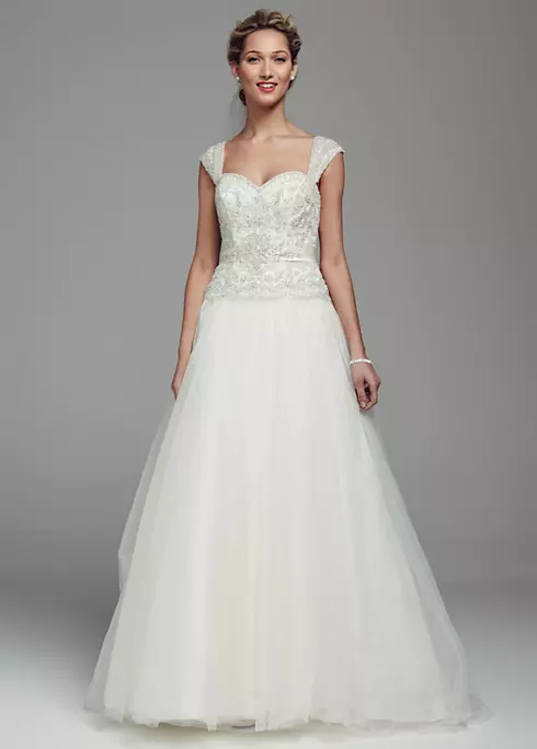 Cap Sleeve Tulle Ball Gown with Beaded Appliques Image 1