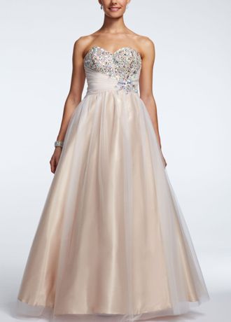 Strapless Asymmetrical Beaded Tulle Ball Gown Image
