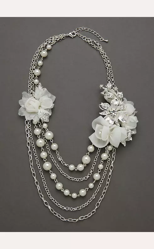 Fabric Flower Pearl Necklace Image 1