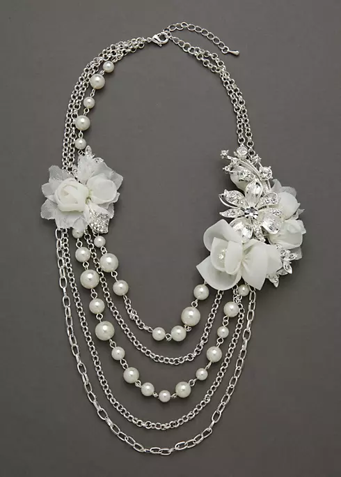 Fabric Flower Pearl Necklace Image 1