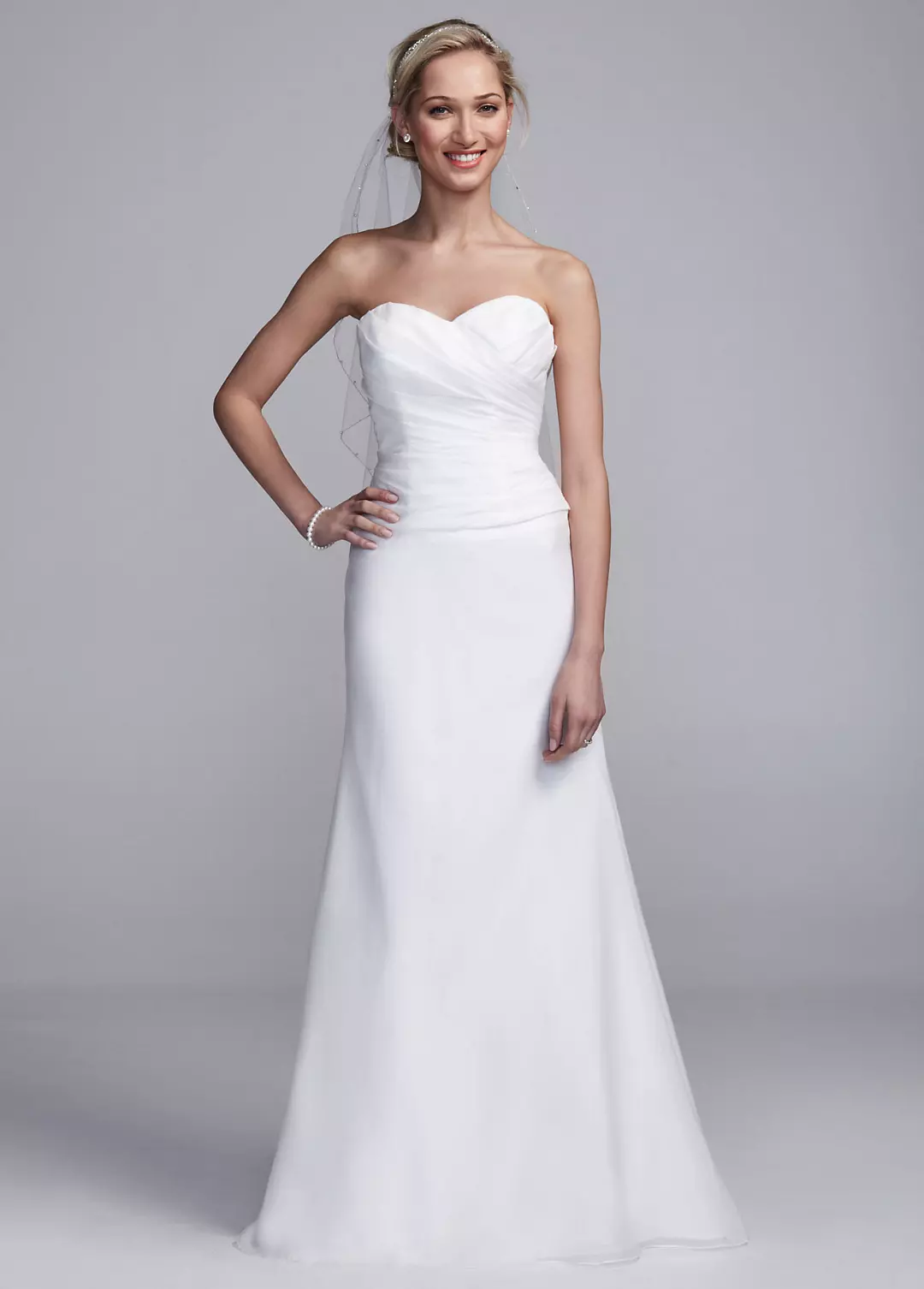 Strapless Satin Sheath Gown with Side Drape Image